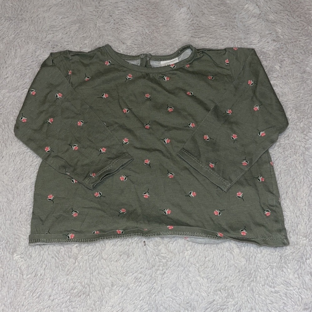 (3 for $10) H&M 6-9 month floral print green long sleeve